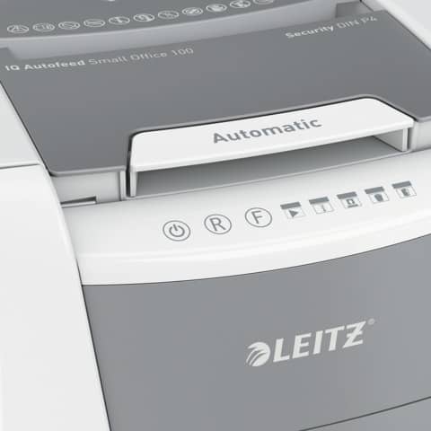 Distruggidocumenti automatico Leitz IQ P4 Small Office AutoFeed 100 ff - 34 L - bianco - 80110000